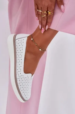 Skórzane Półbuty Damskie Białe Liaruna