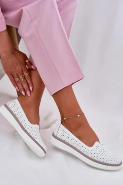 Skórzane Półbuty Damskie Białe Liaruna