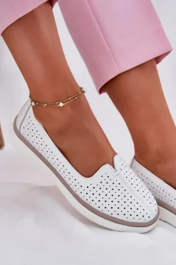 Skórzane Półbuty Damskie Białe Liaruna