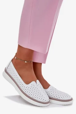 Skórzane Półbuty Damskie Białe Liaruna