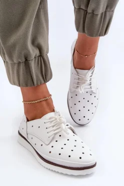 Skórzane Półbuty Damskie Białe S.Barski LR182