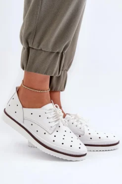 Skórzane Półbuty Damskie Białe S.Barski LR182