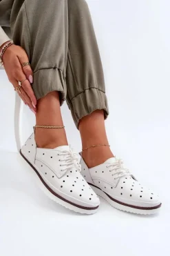 Skórzane Półbuty Damskie Białe S.Barski LR182