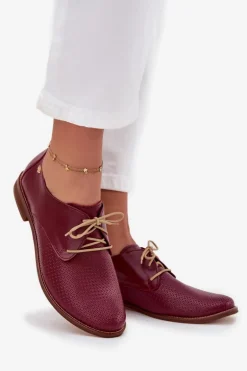 Skórzane Półbuty Damskie Eleganckie Sznurowane Zazoo 4238 Bordowe