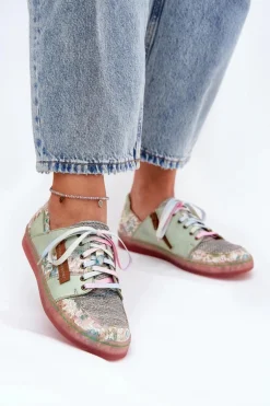 Skórzane Półbuty Damskie Maciejka 06791-09 Jasnozielone