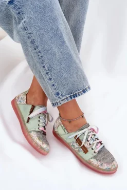 Skórzane Półbuty Damskie Maciejka 06791-09 Jasnozielone