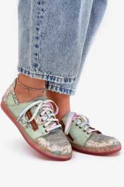 Skórzane Półbuty Damskie Maciejka 06791-09 Jasnozielone