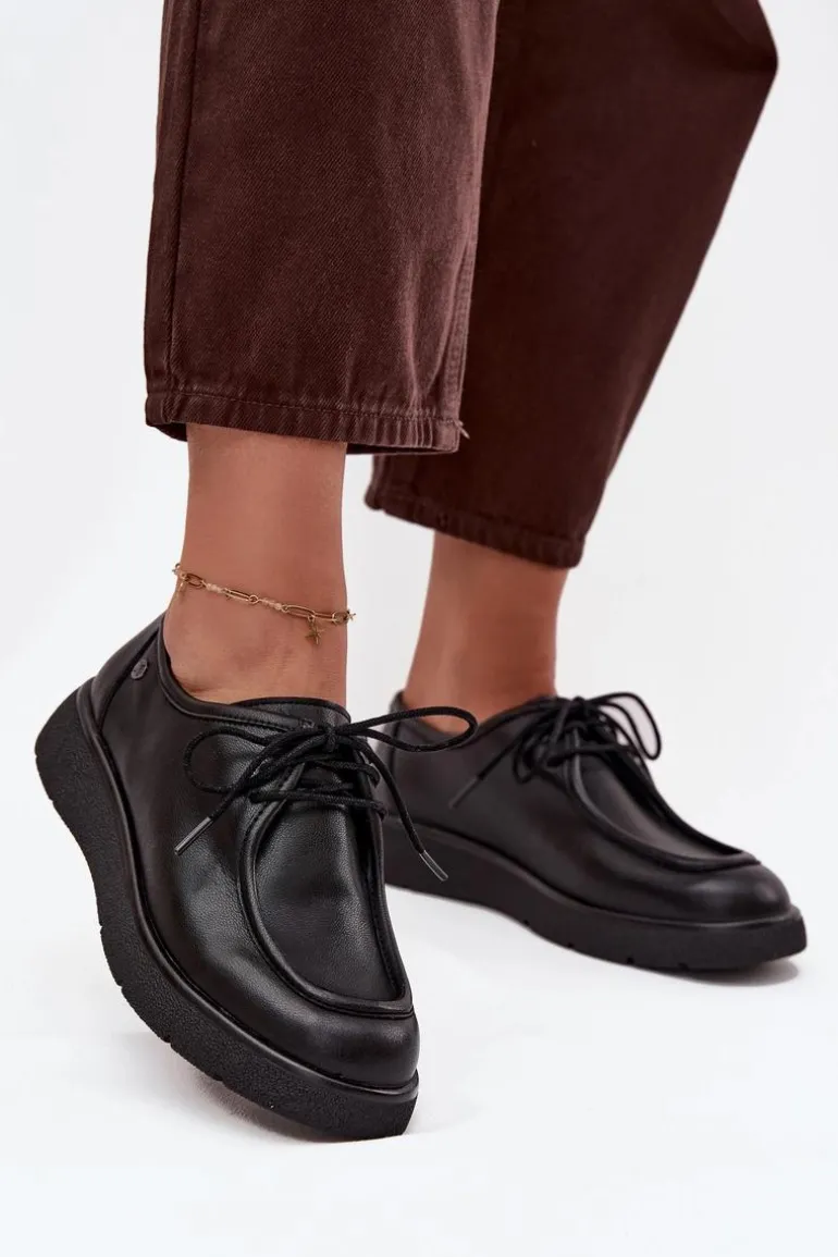 Skórzane Półbuty Damskie Maciejka K7189-01 Czarne