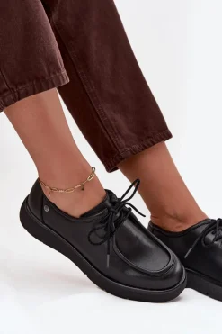 Skórzane Półbuty Damskie Maciejka K7189-01 Czarne