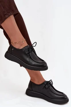 Skórzane Półbuty Damskie Maciejka K7189-01 Czarne