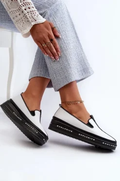 Skórzane Półbuty Damskie Na Platformie S.Barski LR260 Białe