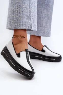 Skórzane Półbuty Damskie Na Platformie S.Barski LR260 Białe