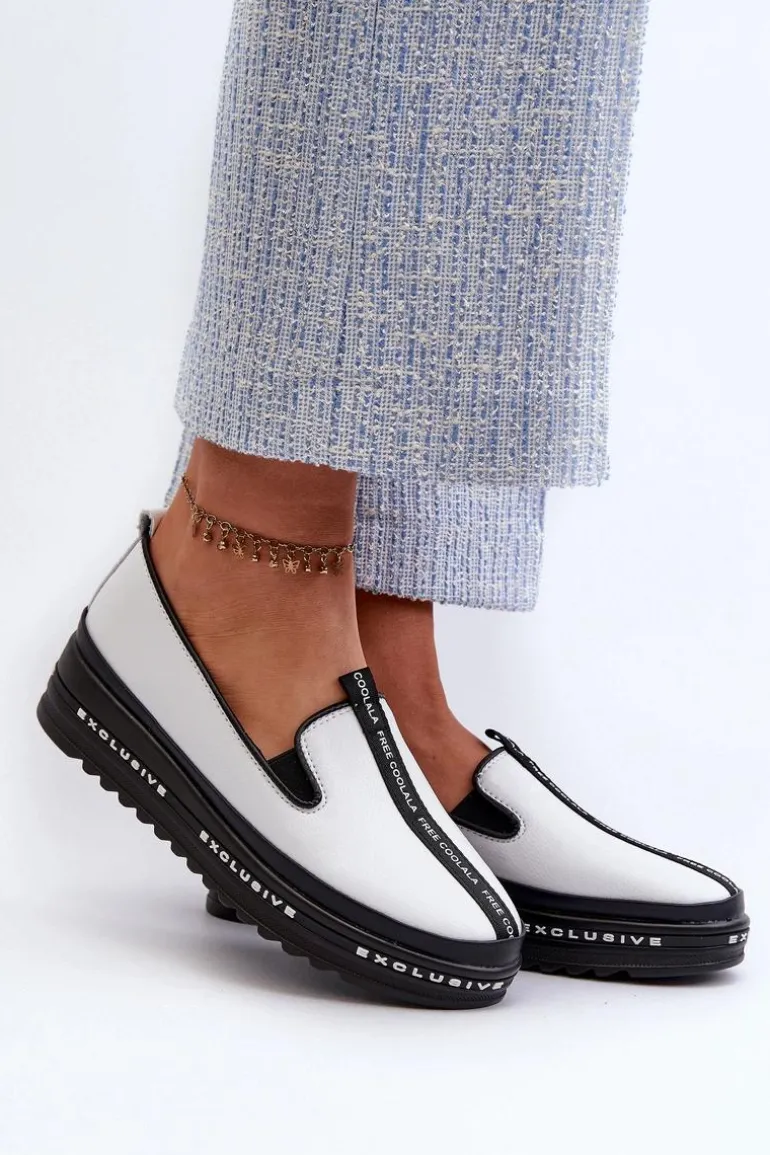 Skórzane Półbuty Damskie Na Platformie S.Barski LR260 Białe