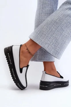 Skórzane Półbuty Damskie Na Platformie S.Barski LR260 Białe