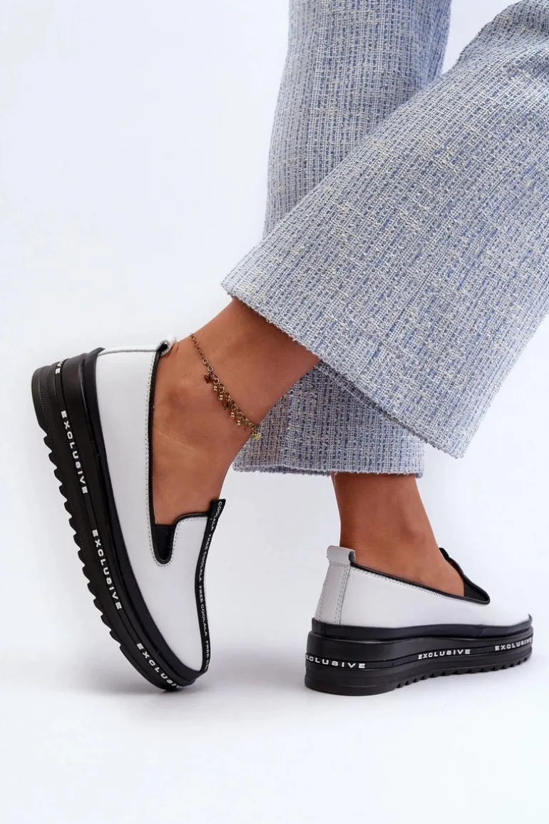 Skórzane Półbuty Damskie Na Platformie S.Barski LR260 Białe