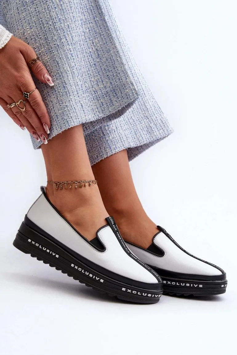 Skórzane Półbuty Damskie Na Platformie S.Barski LR260 Białe