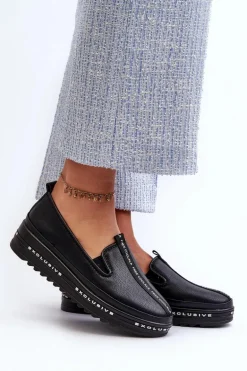 Skórzane Półbuty Damskie Na Platformie S.Barski LR260 Czarne