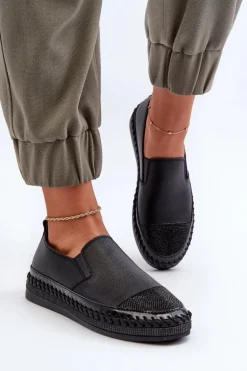 Skórzane Półbuty Damskie Na Platformie Czarne D&A LR370