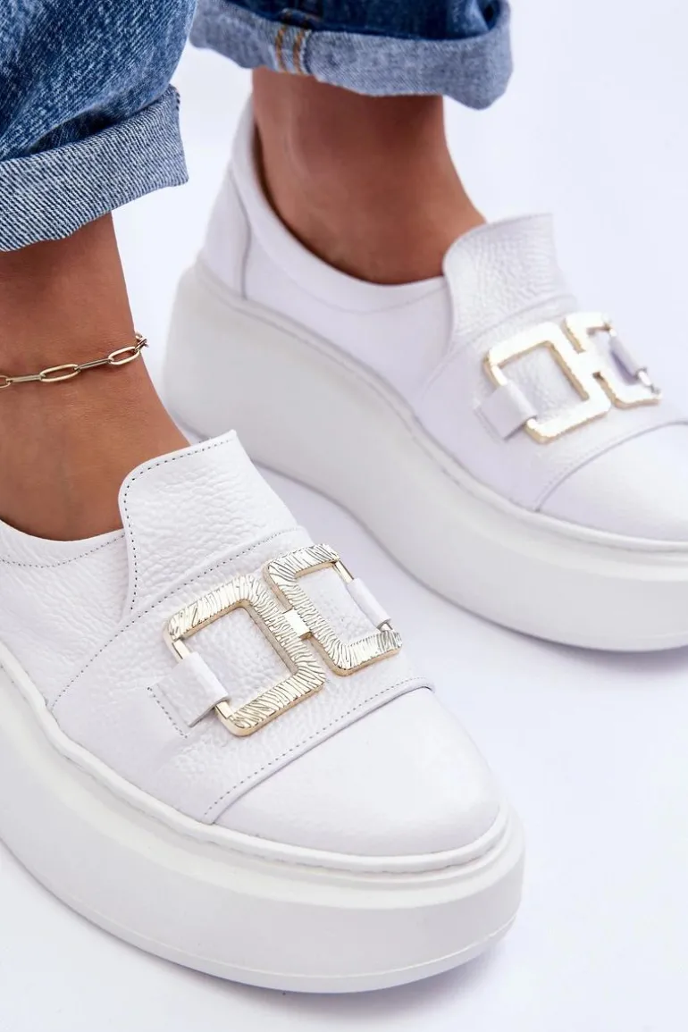 Skórzane Półbuty Damskie Na Platformie Białe Lewski 3398/2