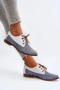 Skórzane Półbuty Damskie Na Płaskim Obcasie Maciejka 06461-17 Niebieskie