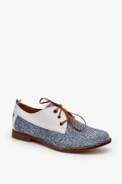 Skórzane Półbuty Damskie Na Płaskim Obcasie Maciejka 06461-17 Niebieskie