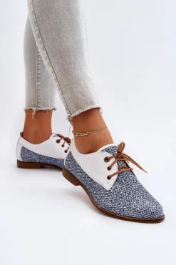 Skórzane Półbuty Damskie Na Płaskim Obcasie Maciejka 06461-17 Niebieskie