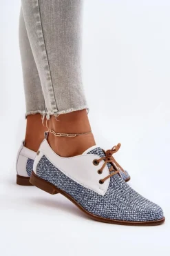 Skórzane Półbuty Damskie Na Płaskim Obcasie Maciejka 06461-17 Niebieskie