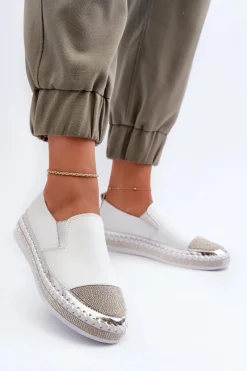 Skórzane Półbuty Damskie Na Platformie Białe D&A LR370