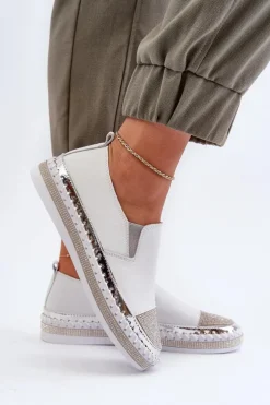 Skórzane Półbuty Damskie Na Platformie Białe D&A LR370