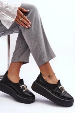 Skórzane Półbuty Damskie Na Platformie Czarne Lewski 3398/2