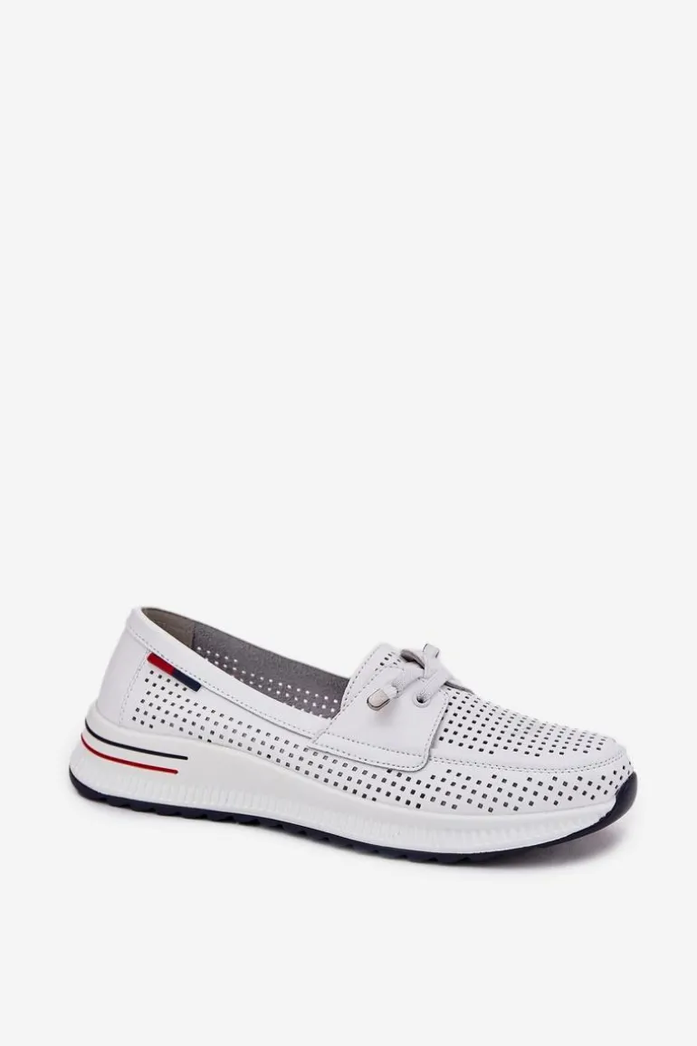 Skórzane Półbuty Damskie Na Platformie Białe Violeth