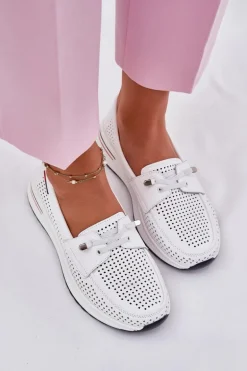 Skórzane Półbuty Damskie Na Platformie Białe Violeth