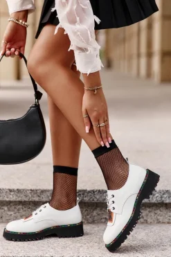 Skórzane Półbuty Damskie Sznurowane Artiker 55C0500 Białe