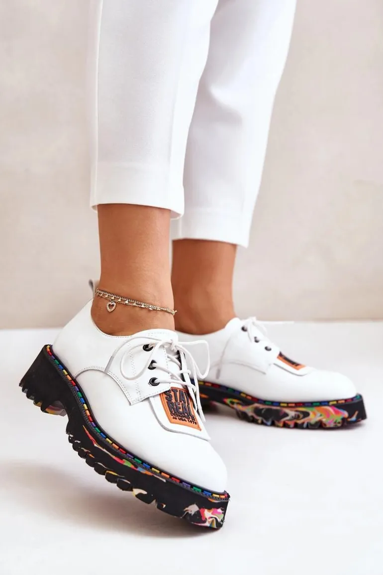 Skórzane Półbuty Damskie Sznurowane Artiker 55C0500 Białe