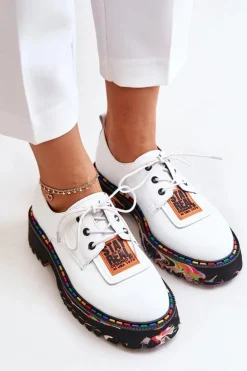 Skórzane Półbuty Damskie Sznurowane Artiker 55C0500 Białe