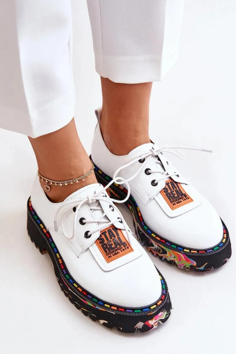 Skórzane Półbuty Damskie Sznurowane Artiker 55C0500 Białe