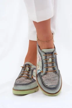 Skórzane Półbuty Damskie Wzorzyste Maciejka 06784-09 Zielone