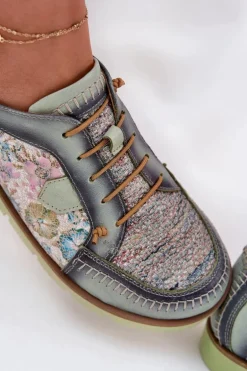 Skórzane Półbuty Damskie Wzorzyste Maciejka 06784-09 Zielone