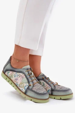 Skórzane Półbuty Damskie Wzorzyste Maciejka 06784-09 Zielone