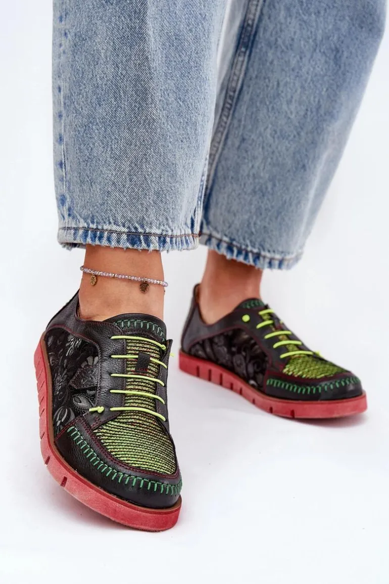 Skórzane Półbuty Damskie Wzorzyste Maciejka 06784-20 Czarne