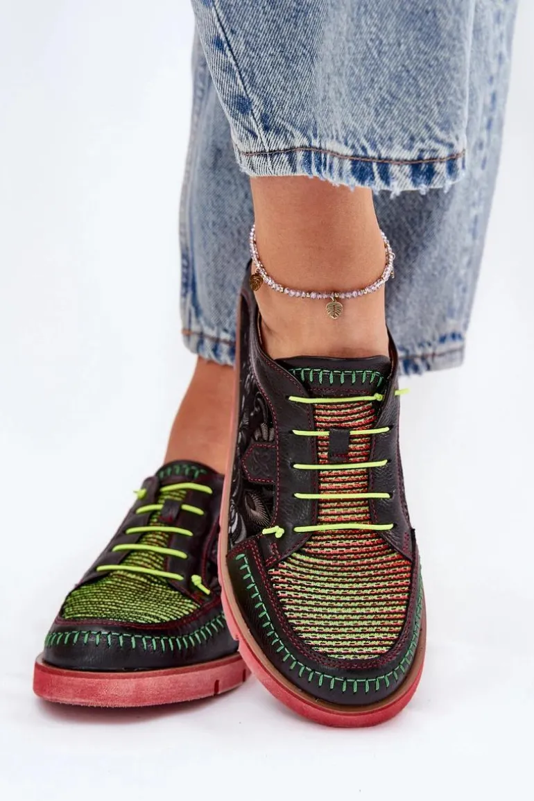 Skórzane Półbuty Damskie Wzorzyste Maciejka 06784-20 Czarne