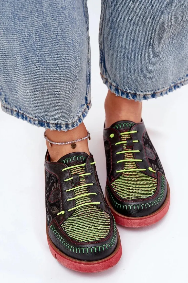 Skórzane Półbuty Damskie Wzorzyste Maciejka 06784-20 Czarne