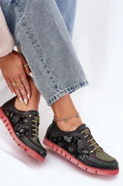 Skórzane Półbuty Damskie Wzorzyste Maciejka 06784-20 Czarne