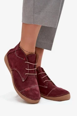 Skórzane Półbuty Damskie Z Przeszyciami Na Zamek Artiker 57C2116 Bordowe