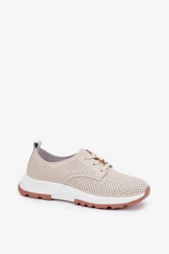 Skórzane Półbuty Damskie Z Przypinką Artiker 54C1811 Beżowe