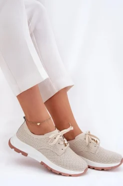 Skórzane Półbuty Damskie Z Przypinką Artiker 54C1811 Beżowe