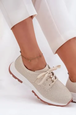 Skórzane Półbuty Damskie Z Przypinką Artiker 54C1811 Beżowe