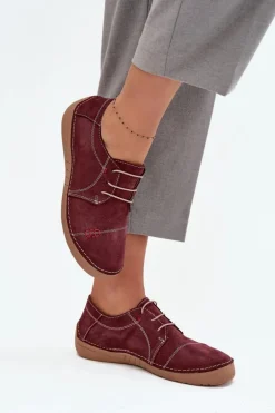 Skórzane Półbuty Damskie Z Przeszyciami Artiker 57C2111 Bordowe
