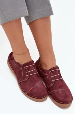 Skórzane Półbuty Damskie Z Przeszyciami Artiker 57C2111 Bordowe
