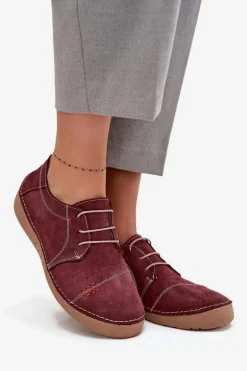 Skórzane Półbuty Damskie Z Przeszyciami Artiker 57C2111 Bordowe